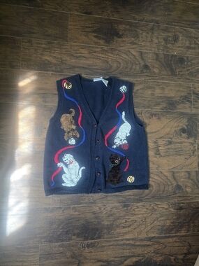 Capacity | Vintage Navy Cat Knit Button-Up Vest Large